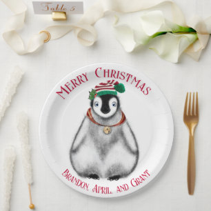 Cute Kerstmis Penguin, feestelijk Arctic Animal Papieren Bordje