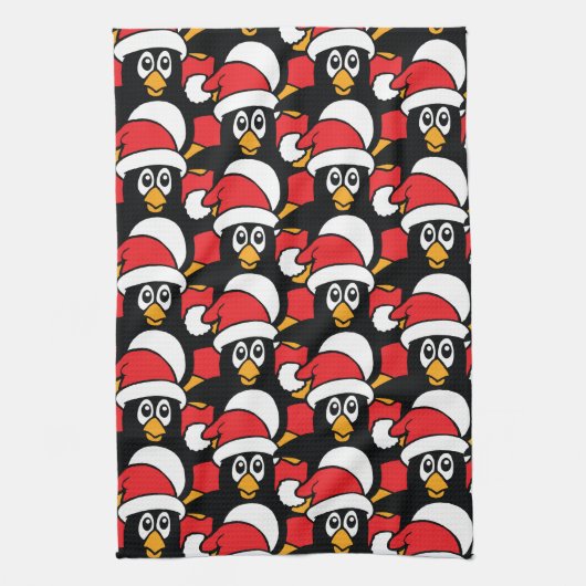 Cute Kerstmis Penguins Pattern Red Theedoek (Verticaal)