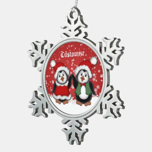 Cute Kerstmis Penguins Snowflake Ornament (Rechts)