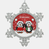 Cute Kerstmis Penguins Snowflake Ornament (Voorkant)