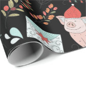 Cute Kerstmis Pig Pattern Cadeaupapier (Rol Hoek)