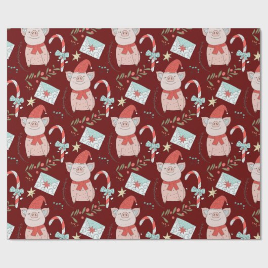 Cute Kerstmis Pig Pattern Cadeaupapier (Vlak)