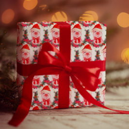 Cute Kerstmis Pig White en Red Funny Waterverf Cadeaupapier