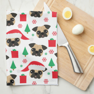 Cute Kerstmis Pug Kitchen Towel Theedoek