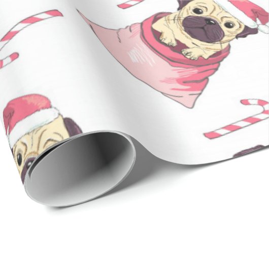 Cute Kerstmis Pug Pattern Cadeaupapier (Rol Hoek)