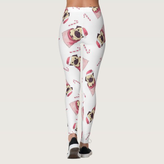 Cute Kerstmis Pug Pattern Leggings (Achterkant)