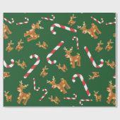 Cute Kerstmis Rudolph Candy Cane Pattern Green Cadeaupapier (Vlak)
