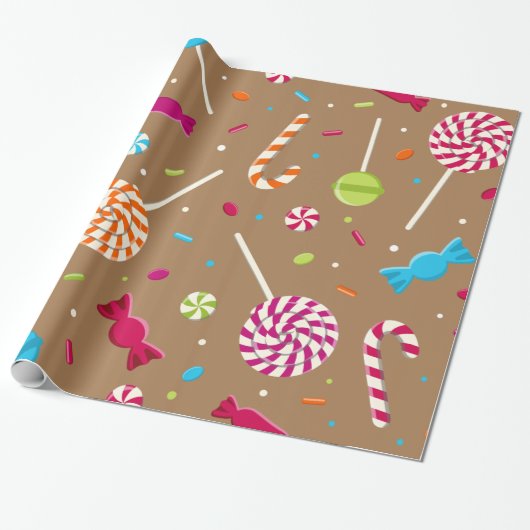 Cute Kerstmis Snoep Pattern Cadeaupapier (Uitgerold)