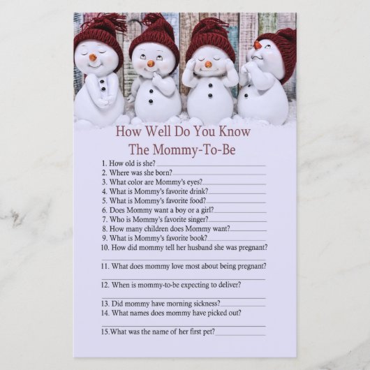 Cute Kerstmis Snowman hoe goed je het spel kent (Voorkant)