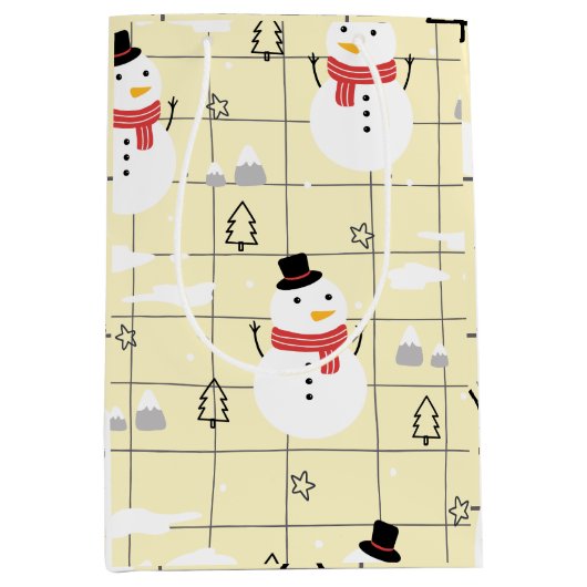 Cute Kerstmis Snowman Pattern Medium Cadeauzakje (Voorkant)