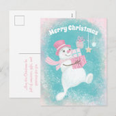 Cute Kerstmis Snowman Pink en Mint Feestdagenkaart (Voorkant / Achterkant)