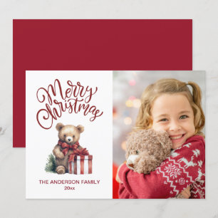Cute Kerstmis Teddy Bear Photo Holiday Feestdagenkaart