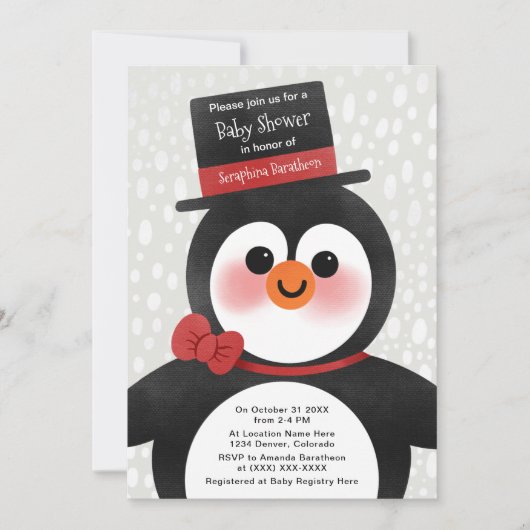 Cute Kerstmis Tuxedo Penguin Baby shower Kaart (Voorkant)