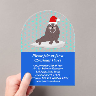 Cute Kerstmis Walrus en Snowflakes Custom Acryl Uitnodigingen