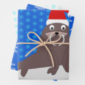Cute Kerstmis Walrus en Snowflakes Custom Inpakpapier Vel (In situ)