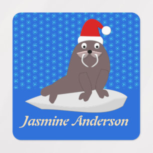 Cute Kerstmis Walrus en Snowflakes Custom Labels