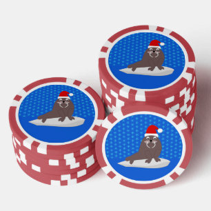 Cute Kerstmis Walrus en Snowflakes Poker Chips