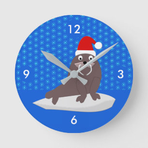 Cute Kerstmis Walrus en Snowflakes Ronde Klok