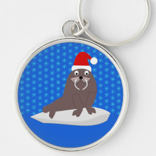 Cute Kerstmis Walrus en Snowflakes Sleutelhanger