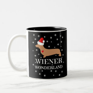 Cute Kerstmis Wiener Wonderland Dachshund Holiday Tweekleurige Koffiemok