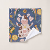 Cute Kerstmis Yoga Koe Whimsical Pattern Blue Bad Handdoek (Wasdoekje)