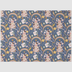 Cute Kerstmis Yoga Koe Whimsical Pattern Blue Tissuepapier