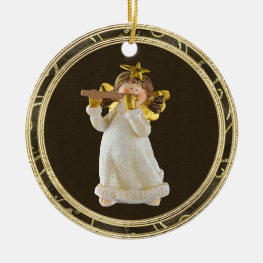 Cute Kerstna die Flute Ornament speelt (Voorkant)