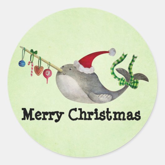 Cute KerstNarwhal Ronde Sticker (Voorkant)