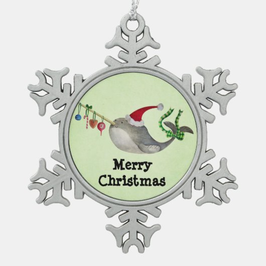 Cute KerstNarwhal Tin Sneeuwvlok Ornament (Voorkant)