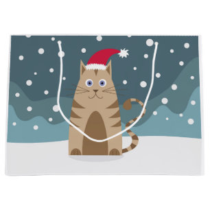 Cute kerstpet animal, grappige kat in sneeuwvlokke groot cadeauzakje