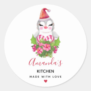 Cute Kerstpinguin in Santa Hat Kitchen Ronde Sticker
