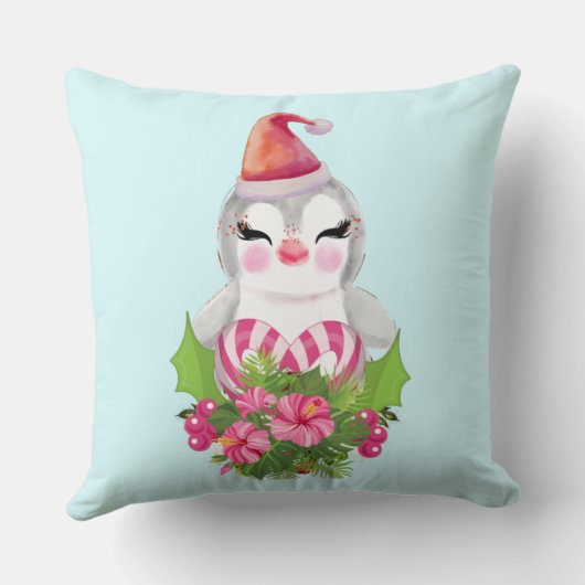 Cute Kerstpinguïn in Santa Hat Kussen (Achterkant)