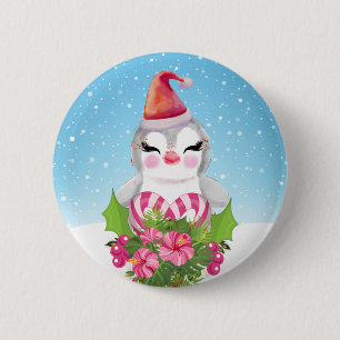 Cute Kerstpinguïn in Santa Hat Ronde Button 5,7 Cm