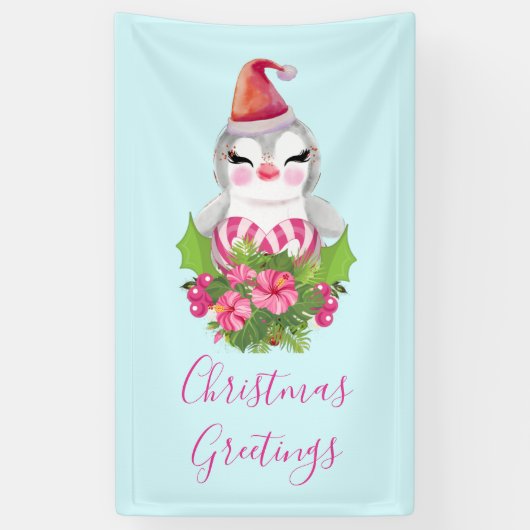 Cute Kerstpinguïn in Santa Hat Spandoek (Verticaal)