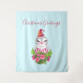 Cute Kerstpinguïn in Santa Hat Wandkleed (Voorkant)