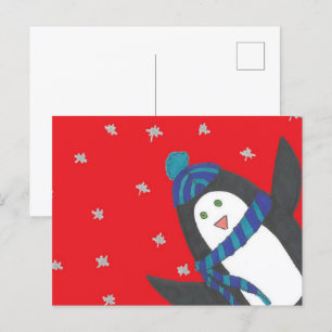 Cute Kerstpinguin op rood Briefkaart