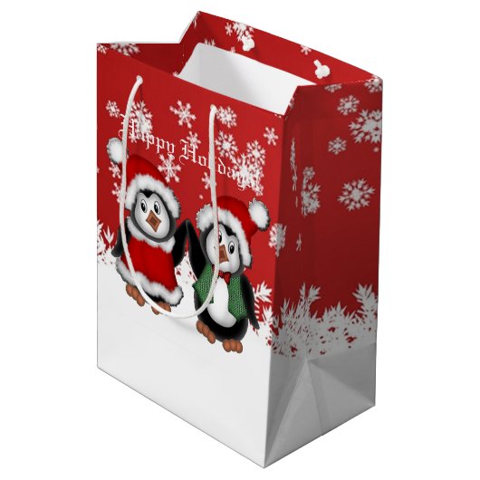 Cute Kerstpinguins Gift Bag Medium Cadeauzakje (Achterkant Gekanteld)