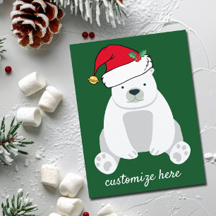 Cute Kerstpoar-Beer in Santa Hat Green Briefkaart