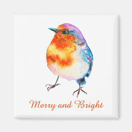 Cute KerstRobin Waterverf Merry en Bright Magneet