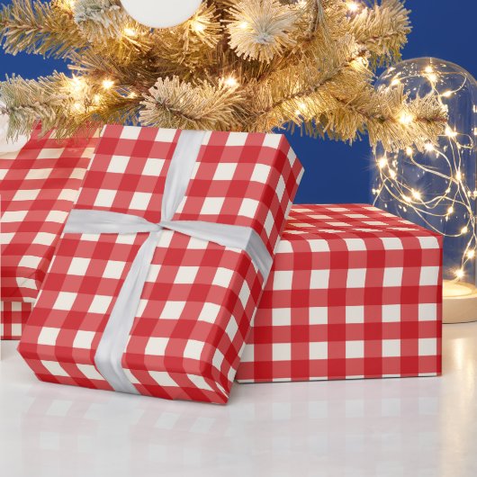 Cute Kerstrood gingham-omslagpapier Cadeaupapier (Feestdagen)