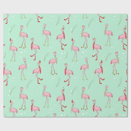 Cute kerstroze flamingo patroon cadeaupapier (Vlak)