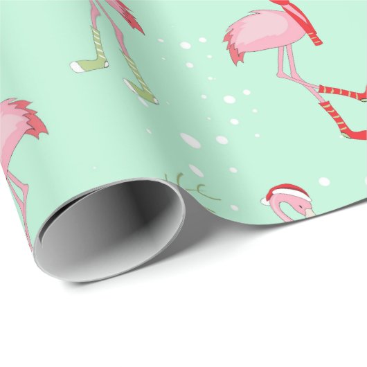 Cute kerstroze flamingo patroon cadeaupapier (Rol Hoek)