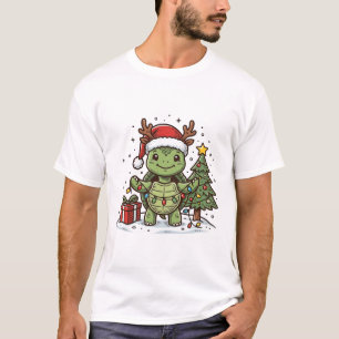 Cute Kerstschildpad Vintage Gravure Shirt Ontwerp
