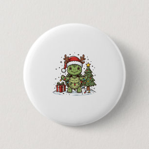 Cute Kerstschildpad Vintage Gravure Shirt Ontwerp Ronde Button 5,7 Cm