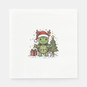 Cute Kerstschildpad Vintage Gravure Shirt Ontwerp Servet