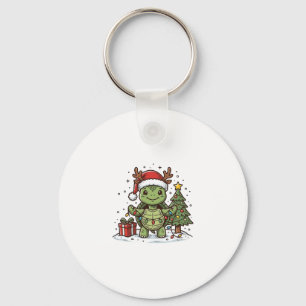 Cute Kerstschildpad Vintage Gravure Shirt Ontwerp Sleutelhanger
