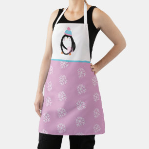 Cute Kerstsneeuwvlok Pinguïn Roze Vakantie Schort
