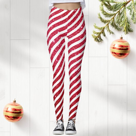 Cute kerstsnoe Cane Glitter Stripped Pattern Leggings