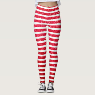 Cute kerstsnoe Cane Glitter Stripped Pattern Leggings