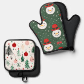 Cute Kerstsnowman Ovenwant & Pannenlap Set (Voorkant / Achterkant)